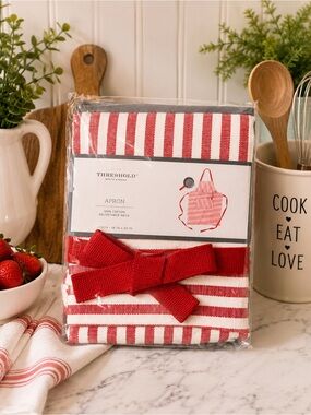 Threshold Red and White Striped Cotton Kitchen Apron